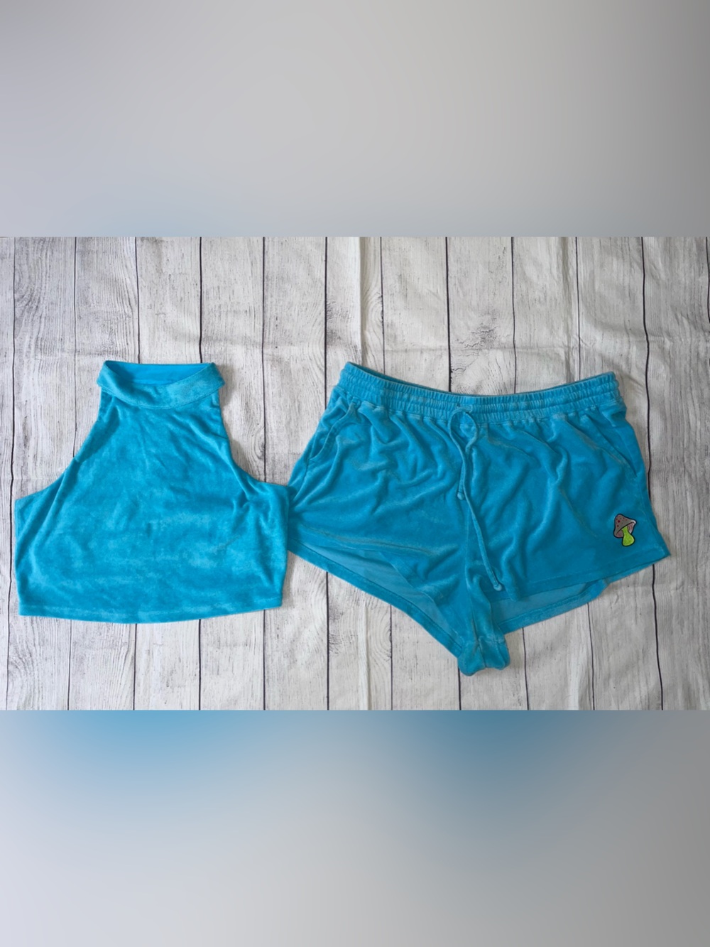 Fabletics Turquoise Blue Athletic Tank and Shorts Terry Set